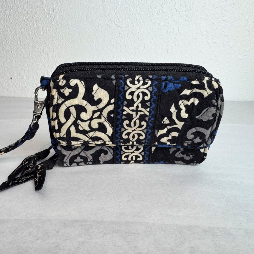 Vera Bradley  Wristlet Black Blue White Quilted Damask Wallet